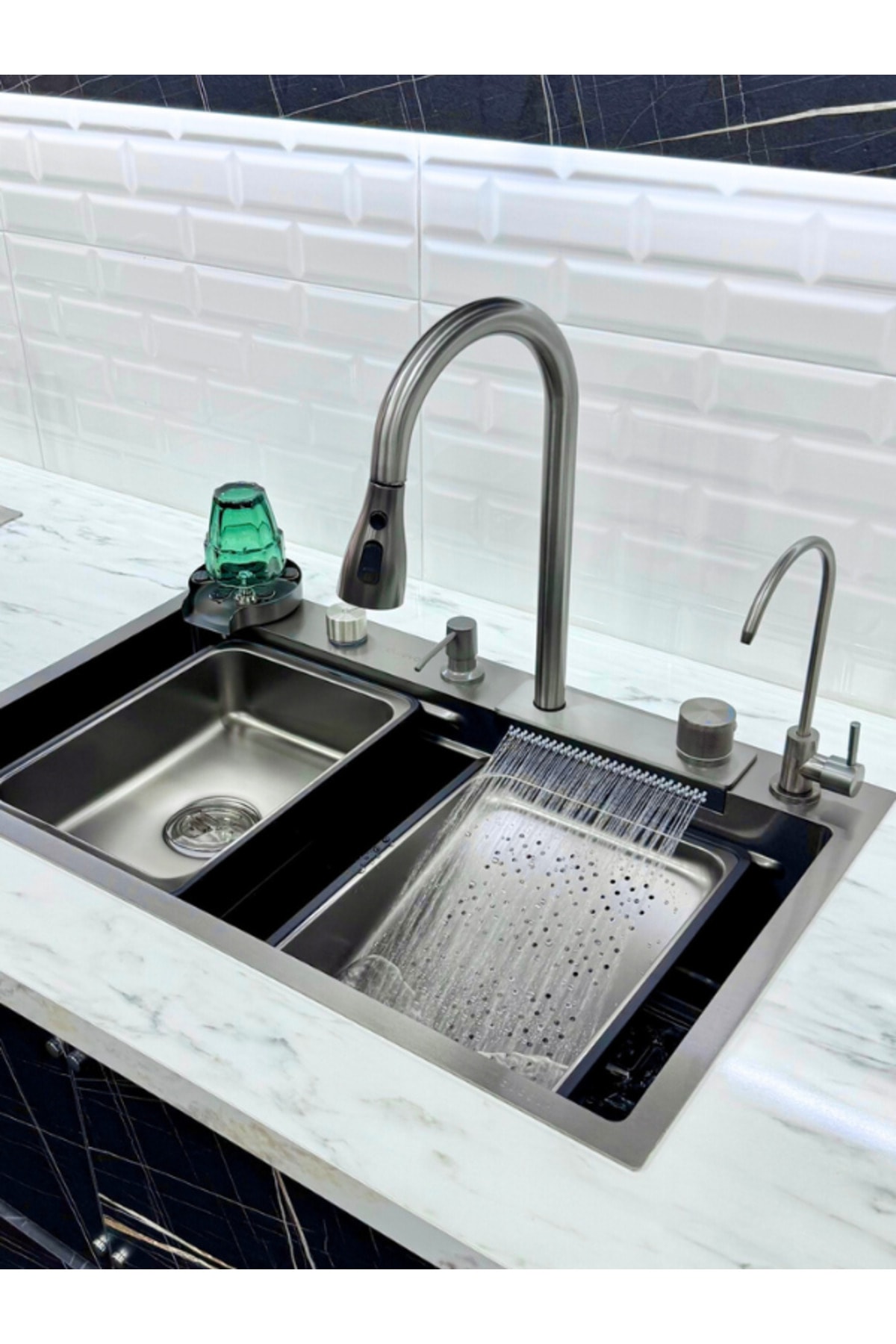 Mutfak Eviyesi Teknolojik Akıllı Evye Paslanmaz Çelik Bal Peteği Yüzey-Nano PVD kaplama-SİYAH