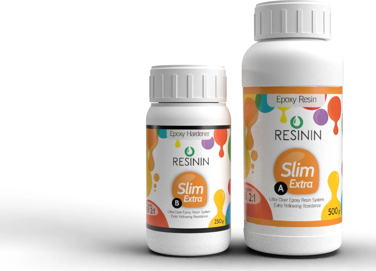 Slim Extra 750 Gr A+B Ekstra Sararma Dirençli Ultra Şeffaf Epoksi Reçine (500 Gr Reçine + 250 Gr Sertleştirici)