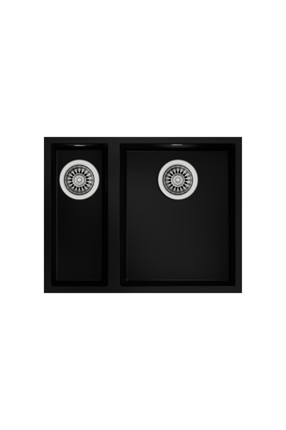 Square 2b 560 Tg 2 Gözlü Siyah Granit Mutfak Evyesi