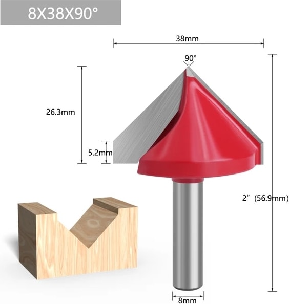 8X38X90 Derece Lavıe 8mm Shank 60 90 120 V Tipi Planya Kesici Oyma Kanal Açma Araçları Yönlendirici Bit Seti Emniyet Freze Kesiciler (Yurt Dışından)