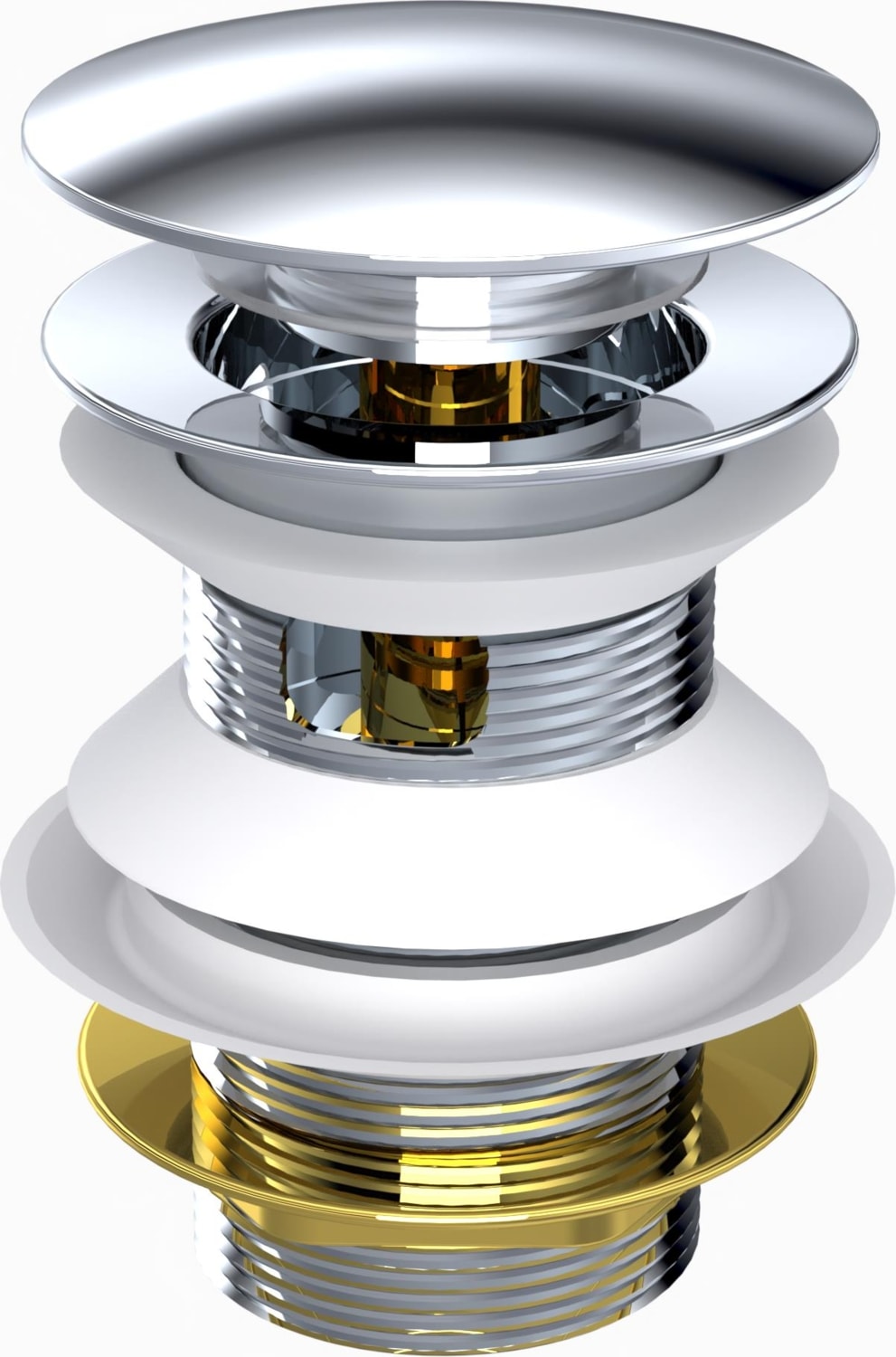 Sifon Tapası - Bas Aç - Parlak Krom Başlıklı -Taşma Delikli-Pis Su Çıkış Borusu Hariç