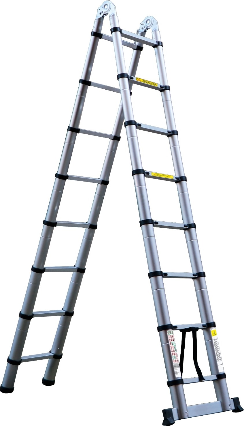250 + 250 Cm. - 8+8 Basamaklı Alüminyum Teleskopik Merdiven - A Tipi Uzayan Merdiven