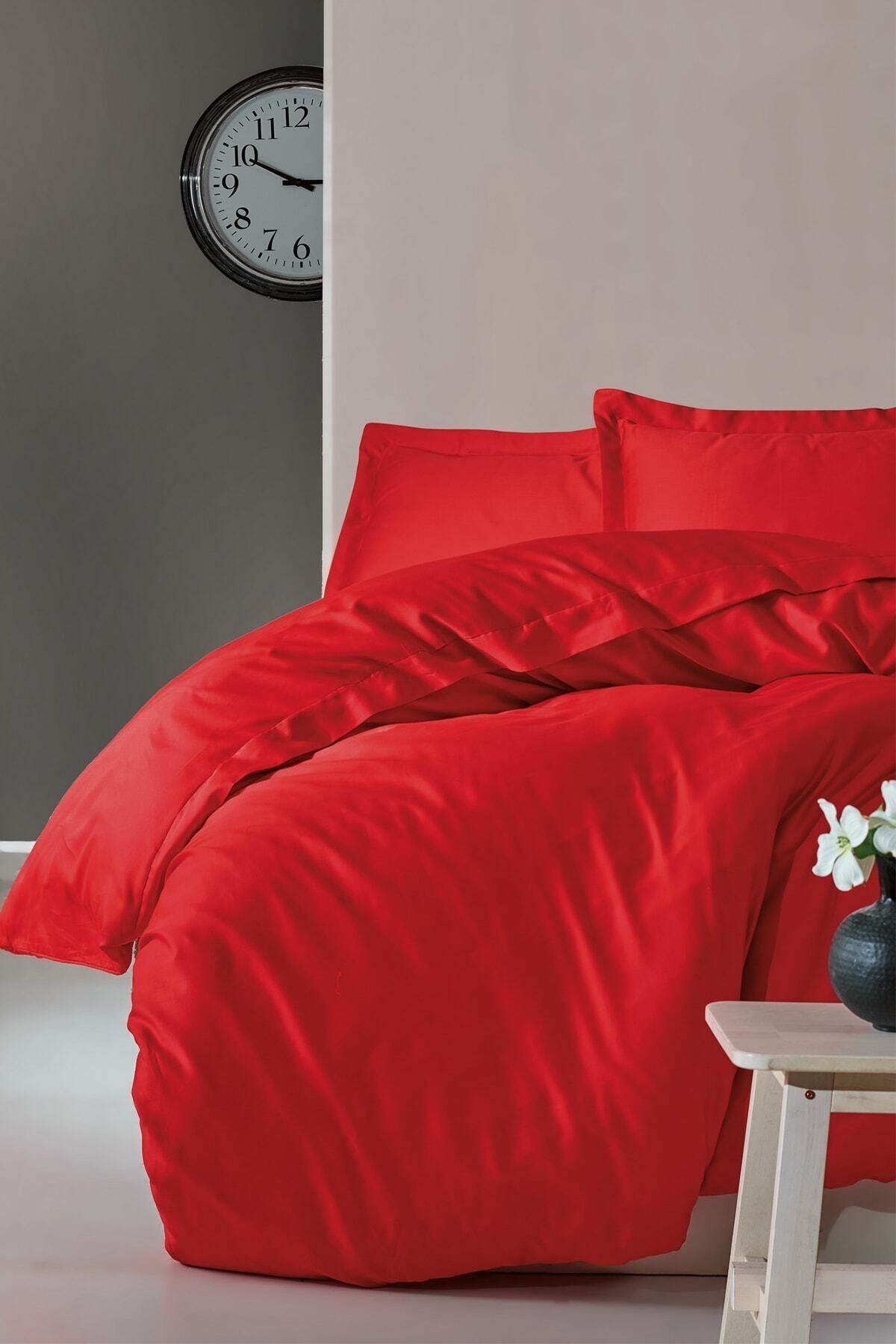 Elegant Saten Tek Kişilik Nevresim Takımı Kirmizi