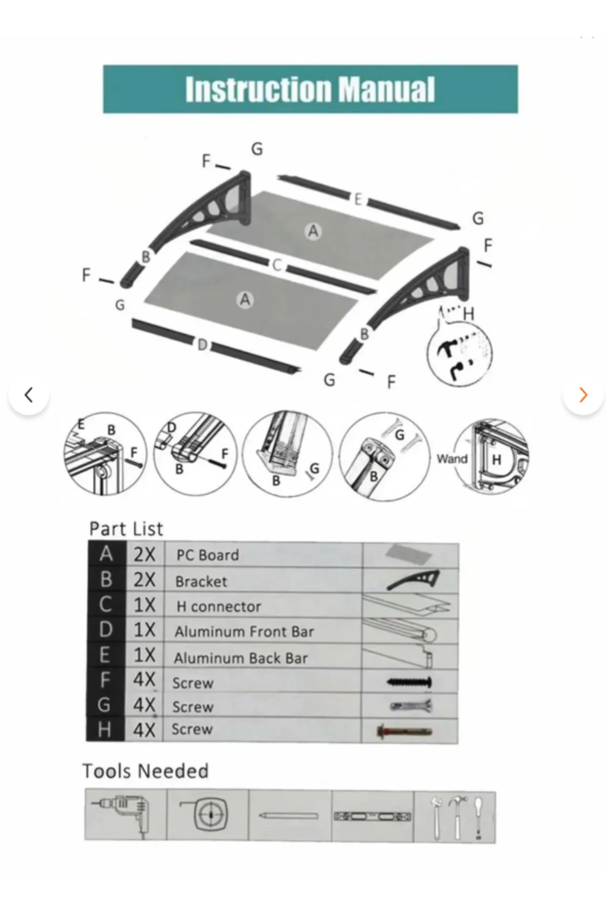 Kapı Pencere Üstü Pratik Sundurma 200 X 80 Siyah