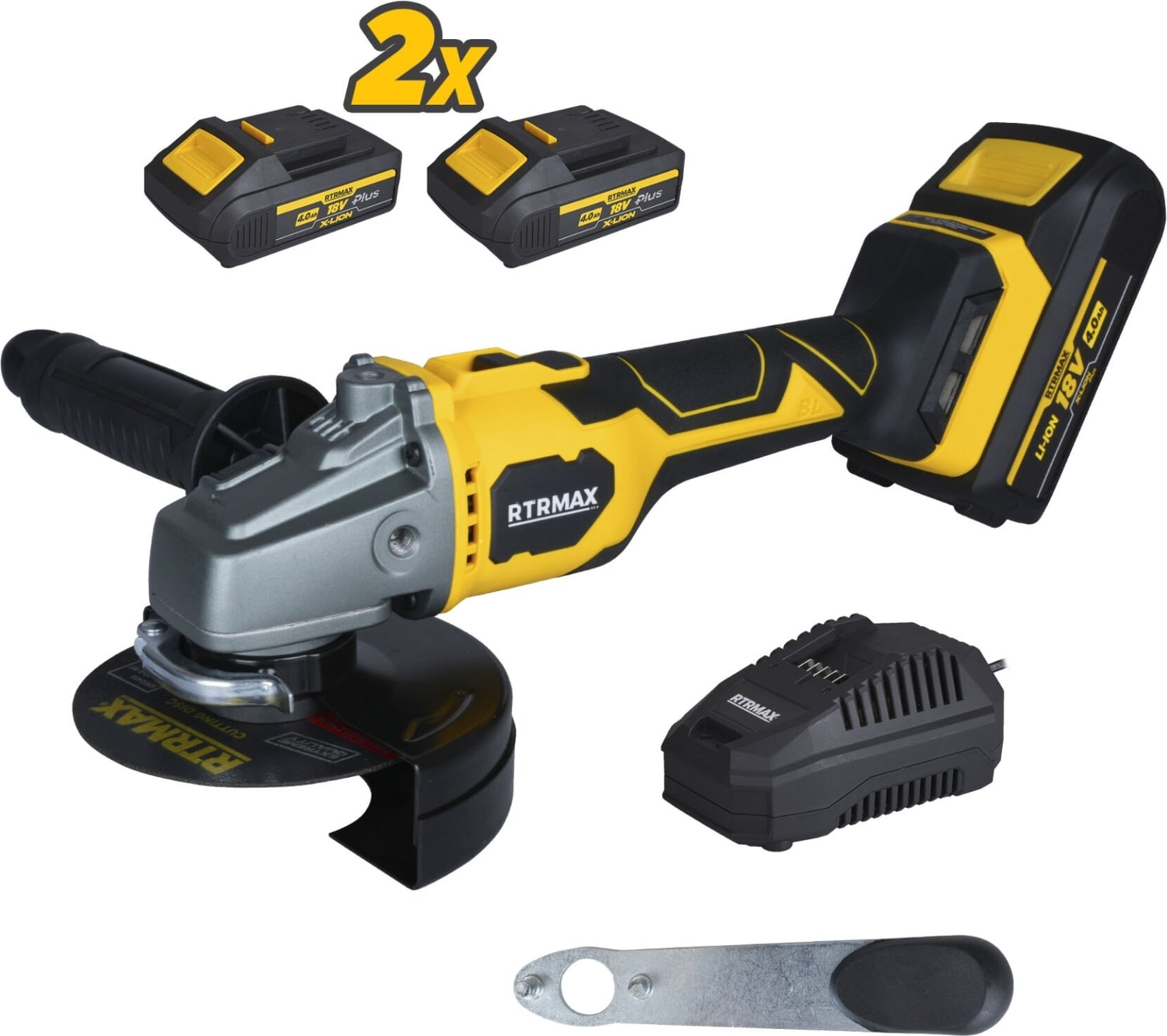 RTRMAX RTX3060 Şarjlı Avuç Taşlama Makinası Kömürsüz 125mm 2x4AhPlus Çift Akü Hızlı Şarj X-Lion - Akü Dahil