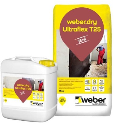 Weber Dry Ultraflex T25 Süper Elastik Sülfat Klor Toprak Kimyasalları ve Deniz Suyuna Dirençli Su Yalıtım Harcı 30 kg set