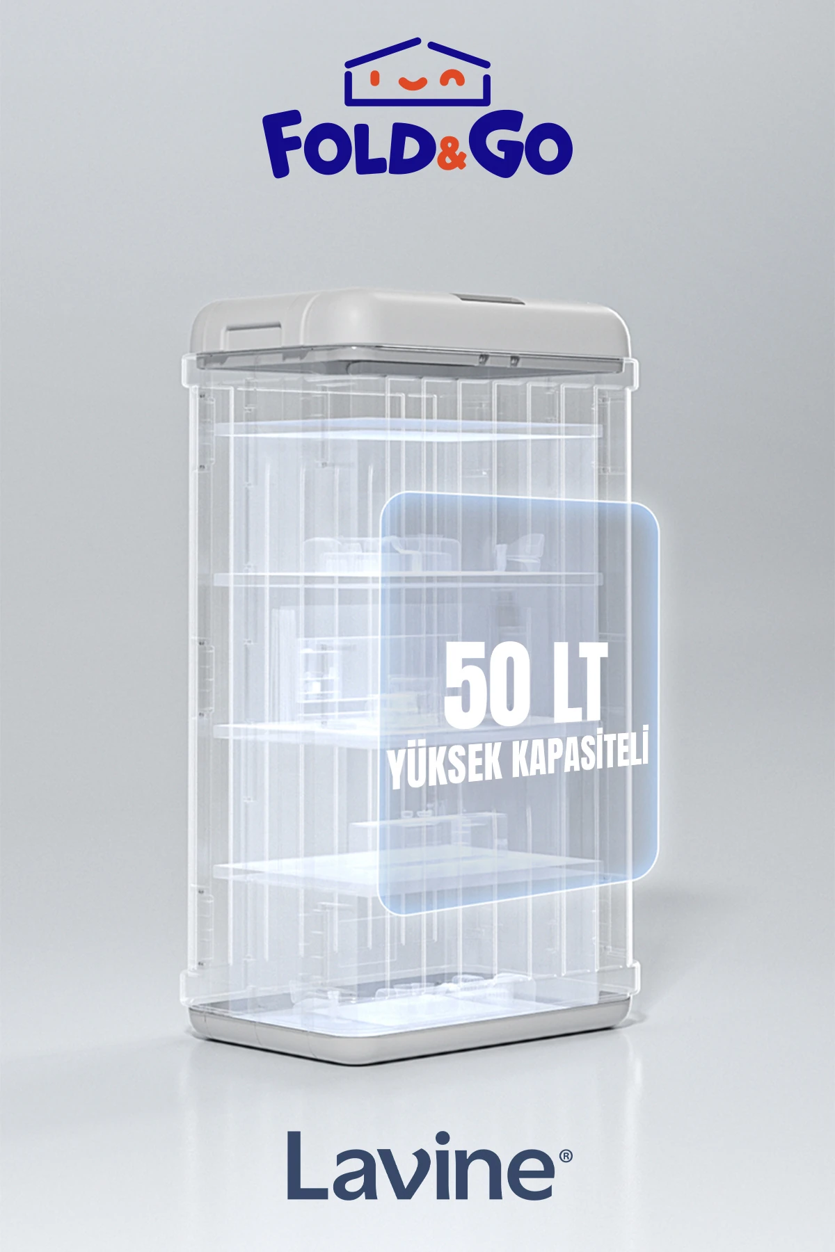 Lavine 50 Lt Sensörlü Çöp Kovası Portatif Katlanabilir Büyük Boy Premium ”beyaz”