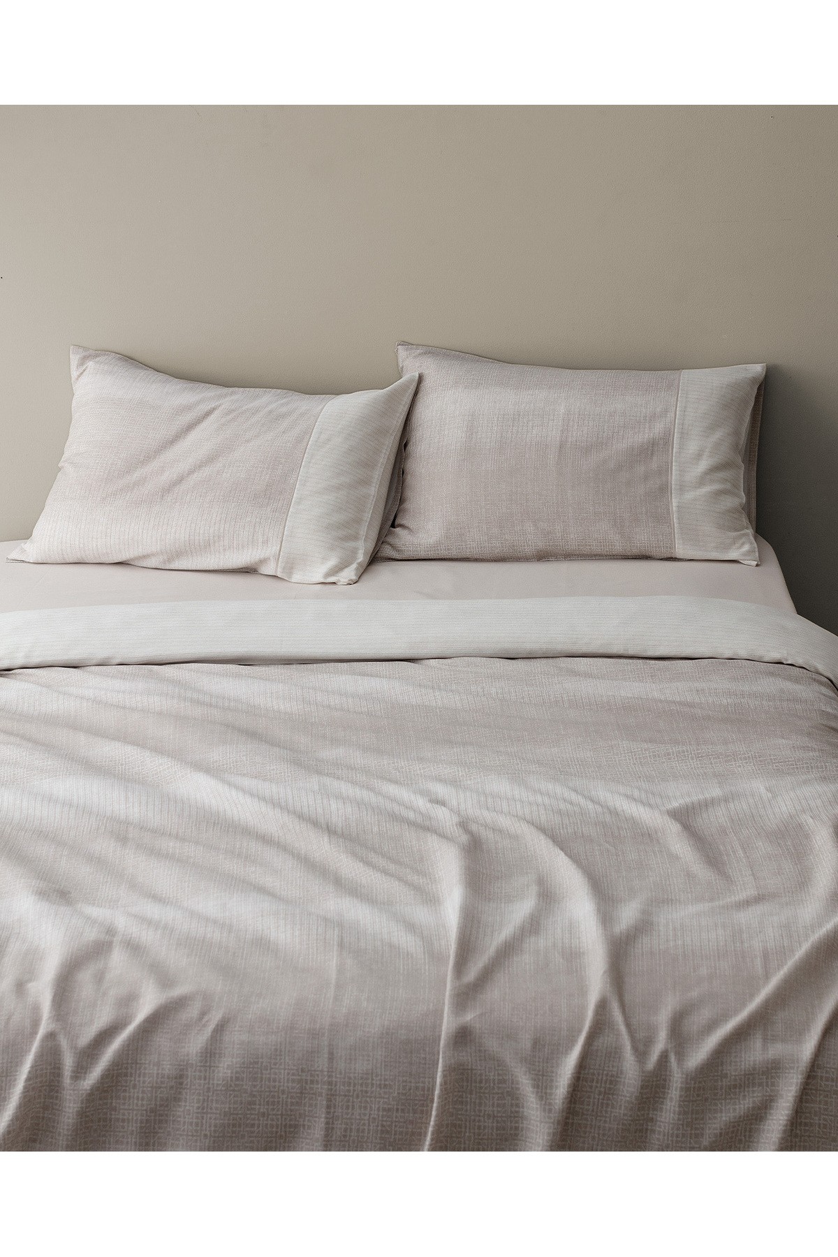 Adelya King Size %100 Pamuk  Crep Baskılı Nevresim Takımı - Bej