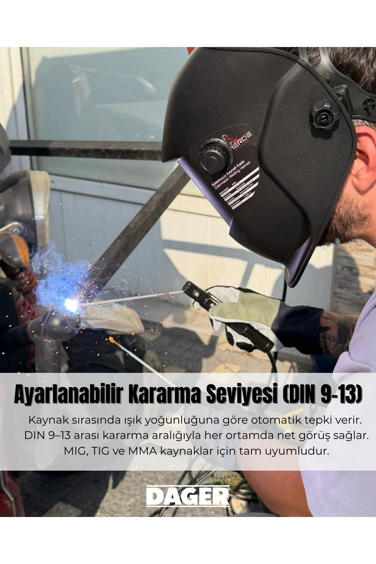 MERDE Otomatik Kararan Colormatik Kaynak Maskesi – Ayarlanabilir Kararma, TIG MIG MMA Uyumlu