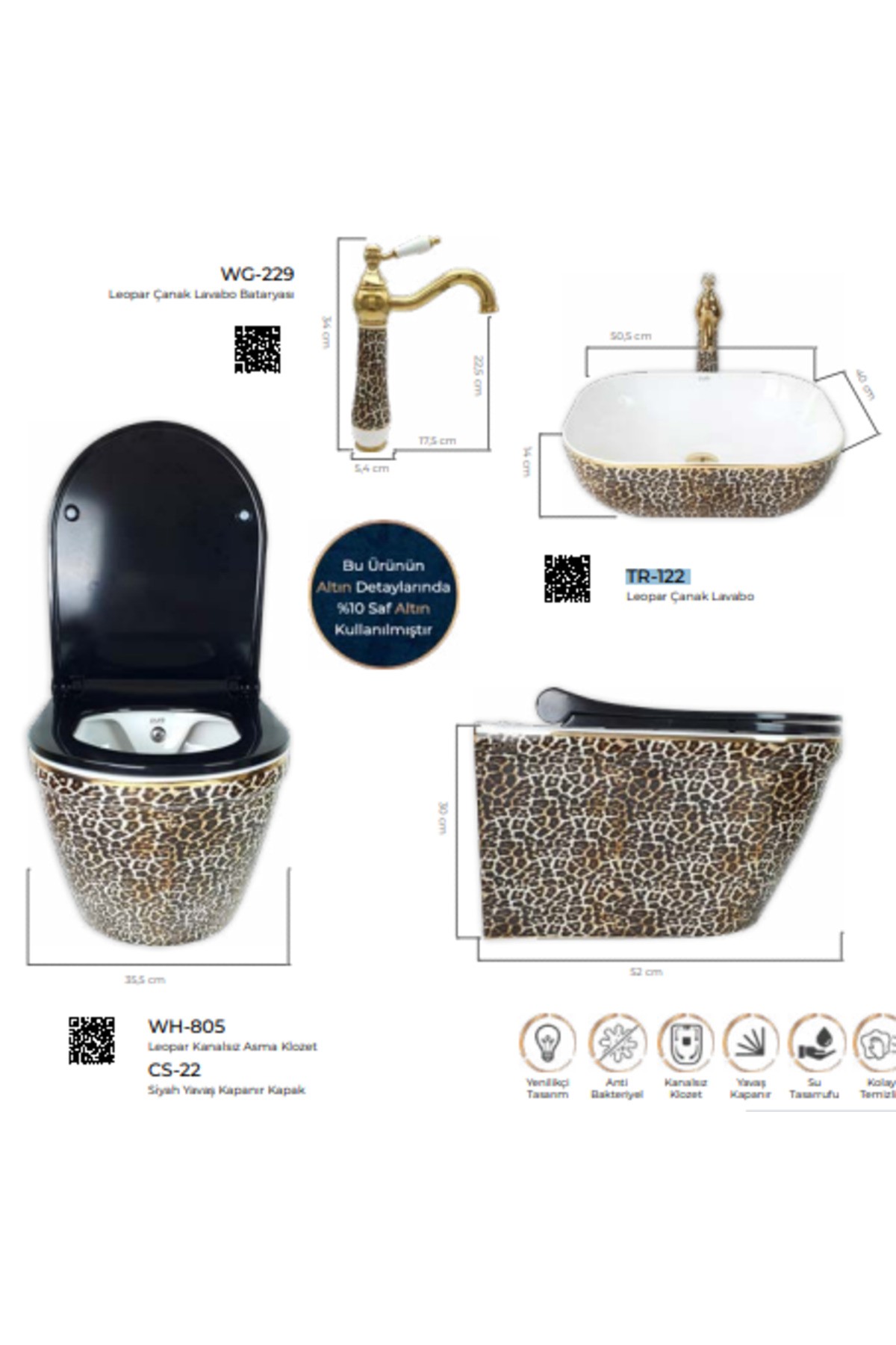 Pure Leopar Kanalsız Asma Klozet Wh-805+soft Kapak