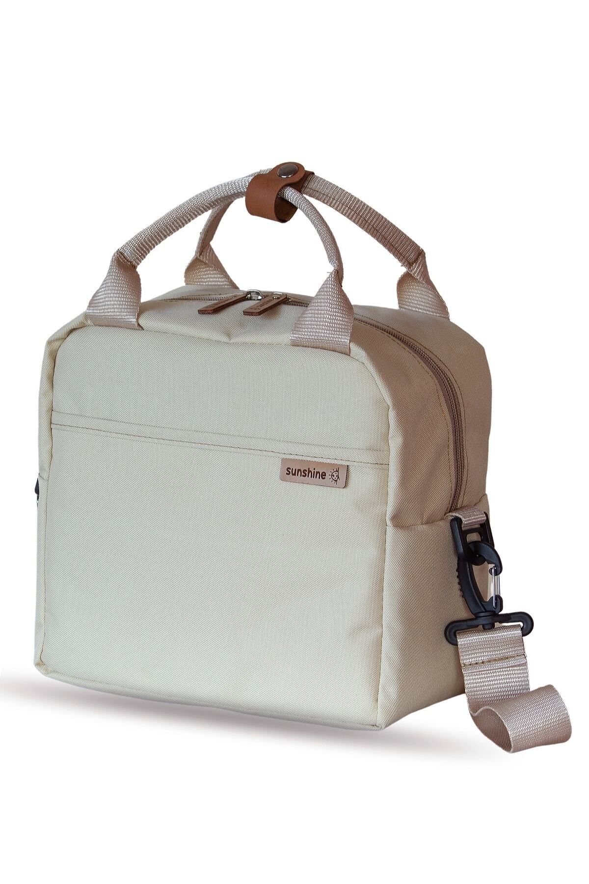 Bej Termal Isı Izolasyonlu Su Geçirmez Yemek Taşıma Ek Gıda Beslenme Askılı Omuz Çantası