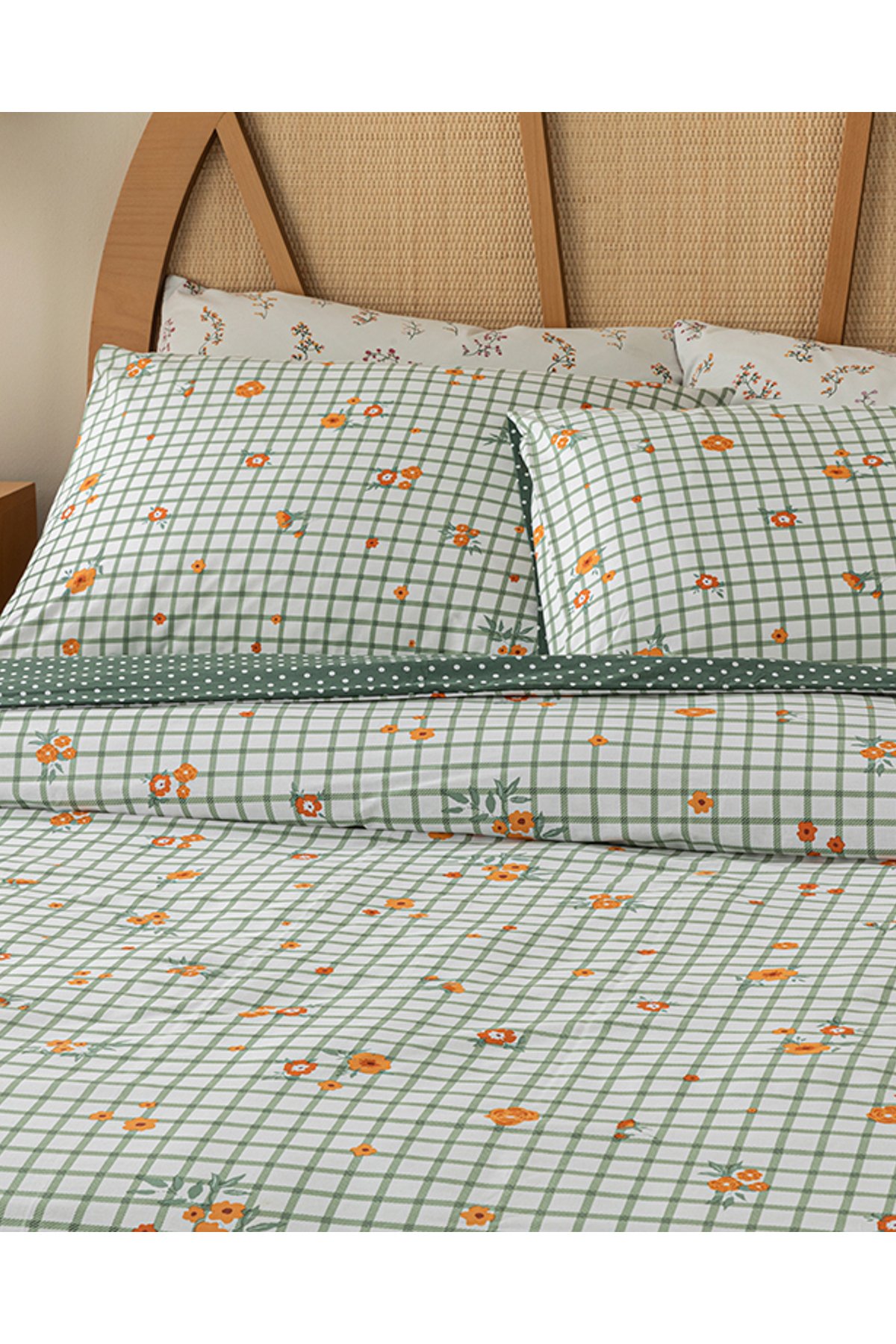 Bloom Check Pamuklu Ranforce Çift Kişilik Nevresim Takımı 200x220 Cm Yeşil