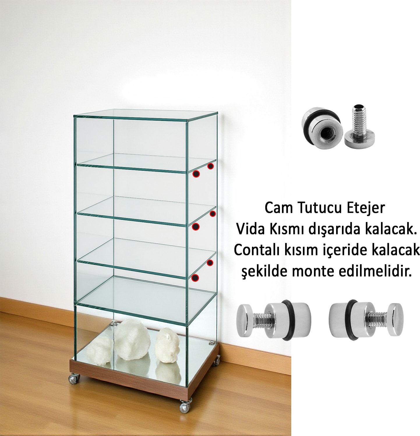 O-Ringli Metal Cam Raf Tutucu (10 Adet) Krom 90-2503-01 Oringli Contalı Vidalı Metal Tutamak