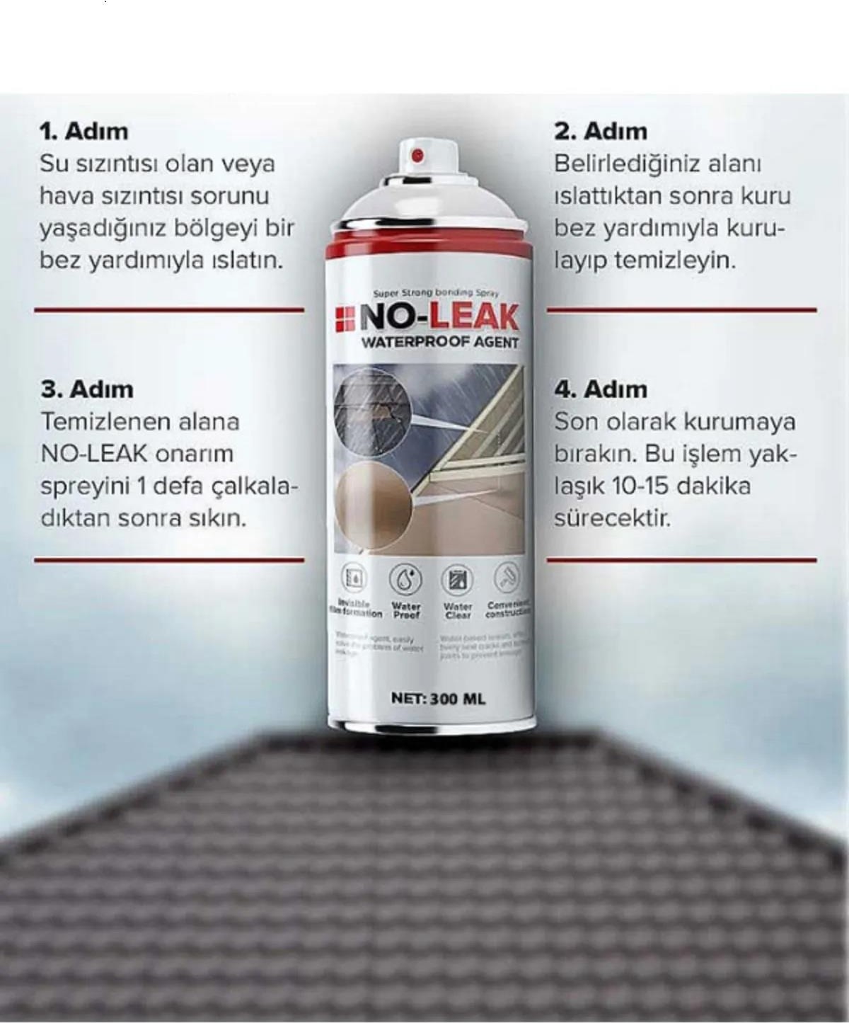 Noleak Su Izolasyon Sızıntı Onarım Spreyi Su Geçirmez Beyaz 300ML Noleak1