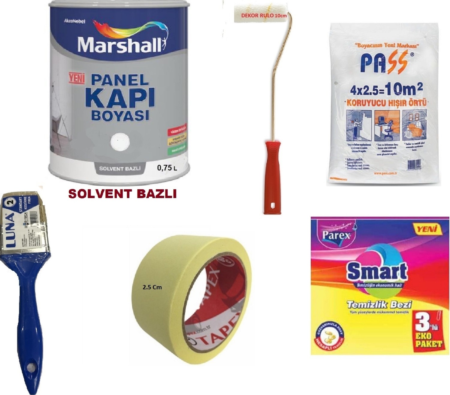 Solvent (Tiner) Bazlı Sentetik Amerikan Panel Kapı Boyası 0,75 Lt + Boyama Seti
