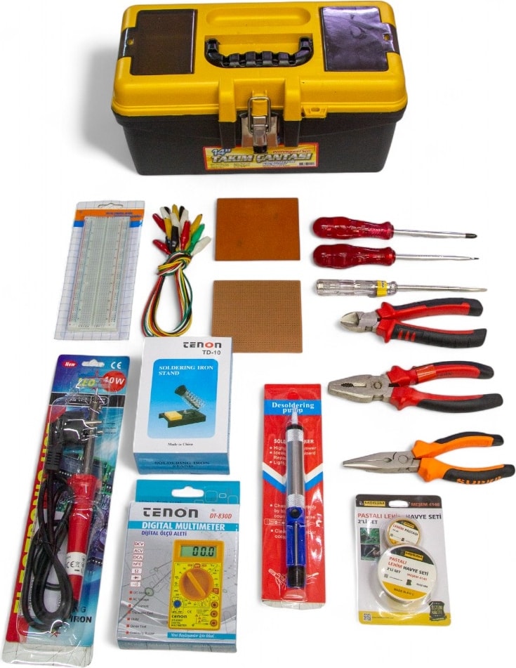 Meslek Lisesi Elektrik Elektronik El Aletleri Takım Çantası – Multimetre, Pense ve 16 Parça Set