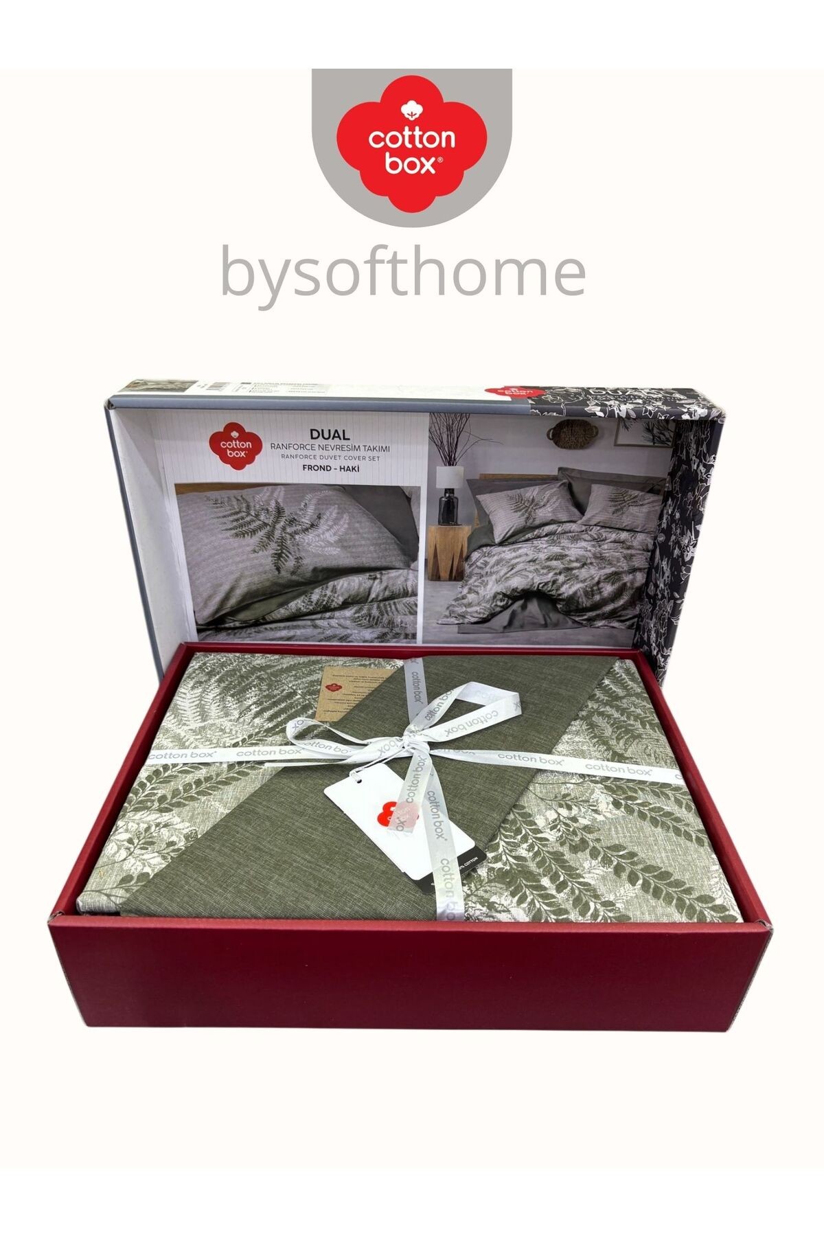 FROND HAKI DUAL SERI Ranforce Çift Kişilik Nevresim Takımı %100 Pamuk