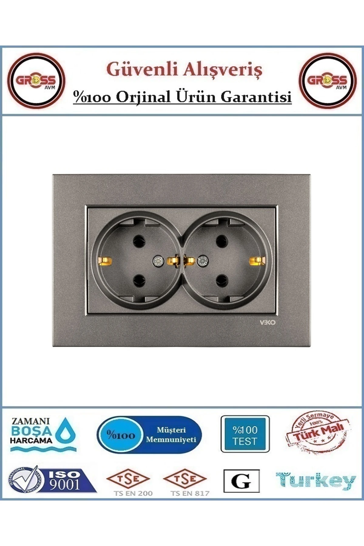 Novella Ikili Priz - Çerçeve Dahil - Orjinal Ürün - Renk Antrasit