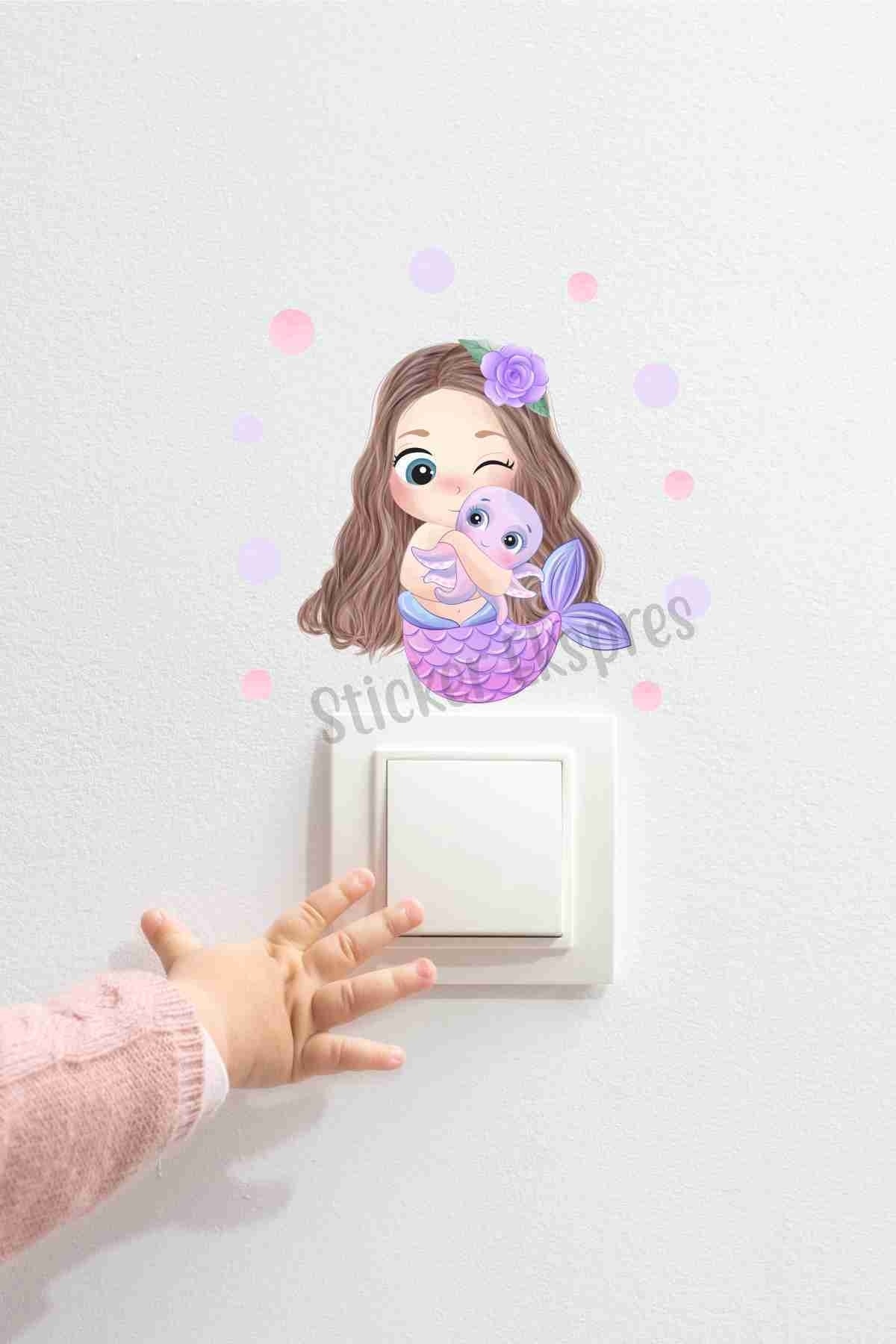 Deniz Kızı Ve Baloncuklar Dekoratif Priz Sticker