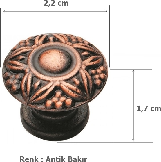 Mobilya Dolap Kulp Eskitme Tek Vidalı Bakır Üzümlü Düğme