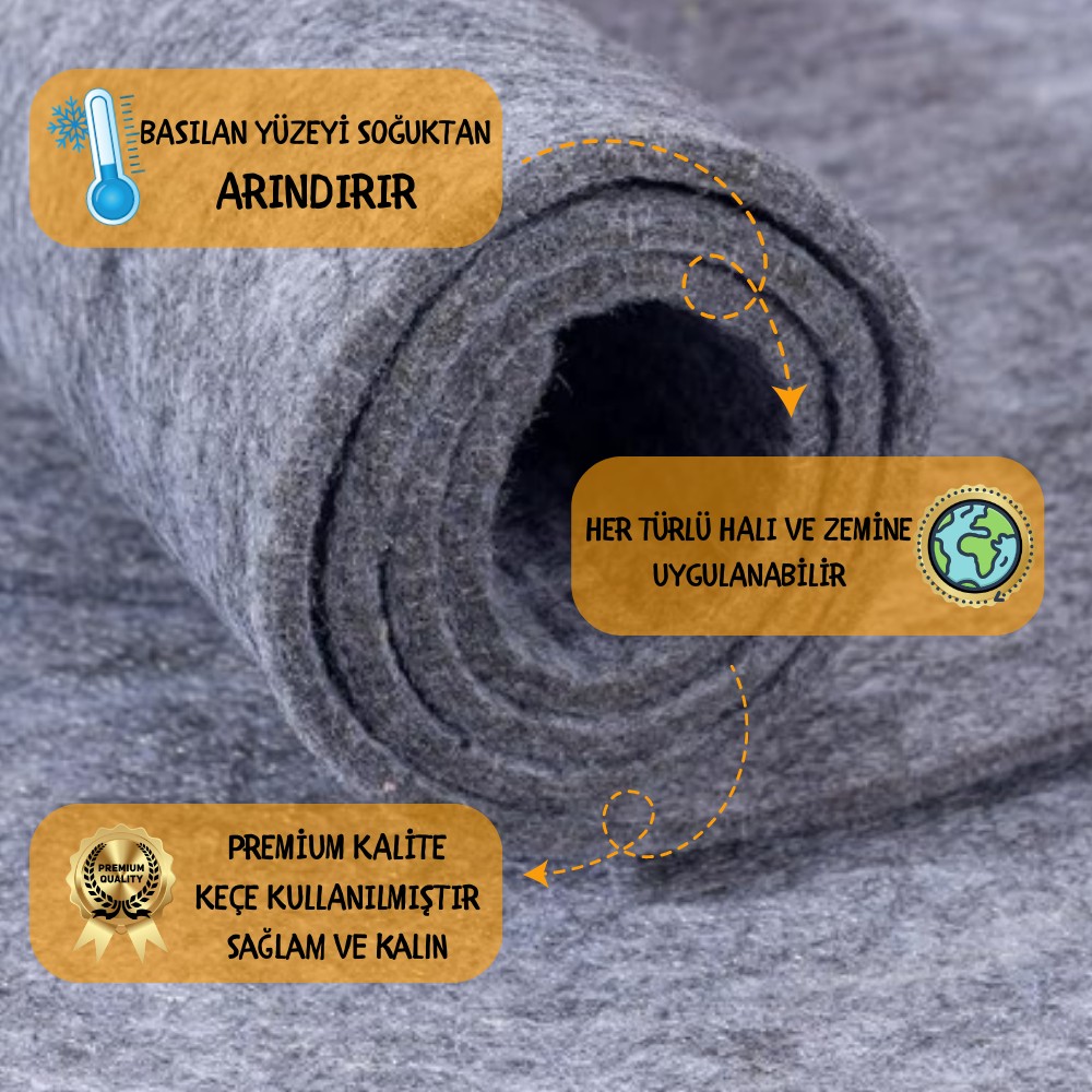 Halı Altı Keçesi Yalıtım ve Dolgu Keçesi Koruyucu Ses Isı Hava 5-6 mm Gri