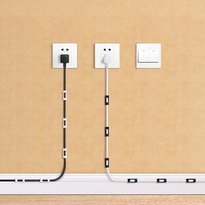 Kablo Tutucu Yapışkanlı Mini 20LI Kanal USB Şarj Veri Kablosu Tutucu Yapışkanlı Kordon Siyah