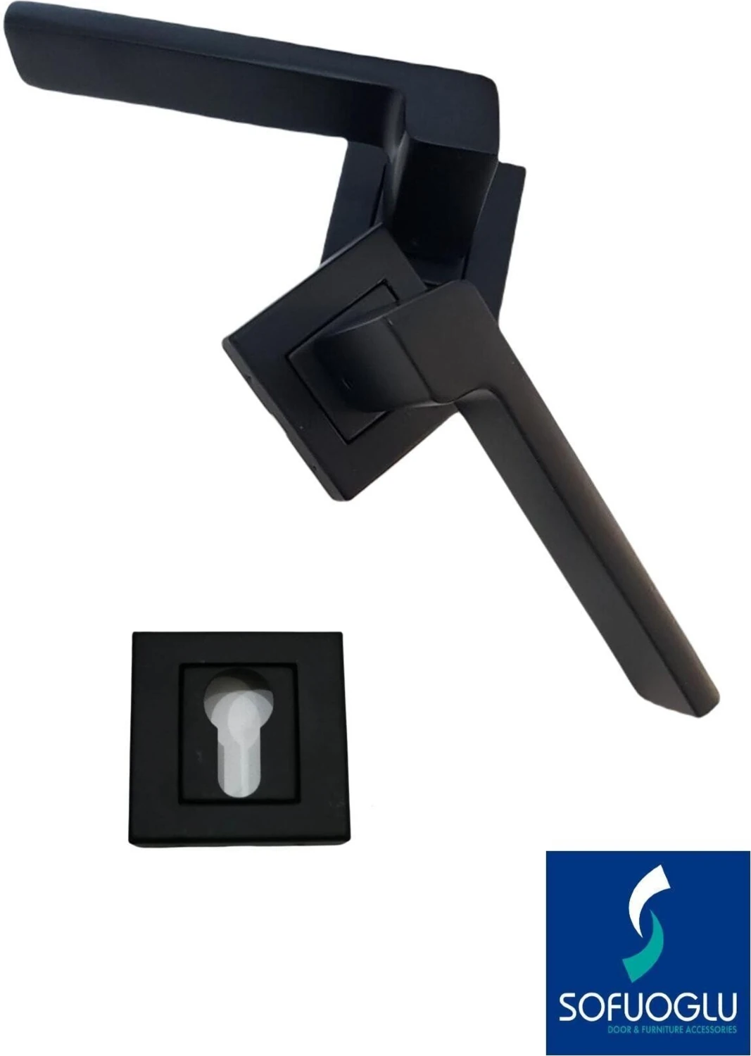 Alüminyum/çelik Mat Siyah Kare Rozetli Dış Kapı Kolu (Yale) / Dicle Anka 1 Takım