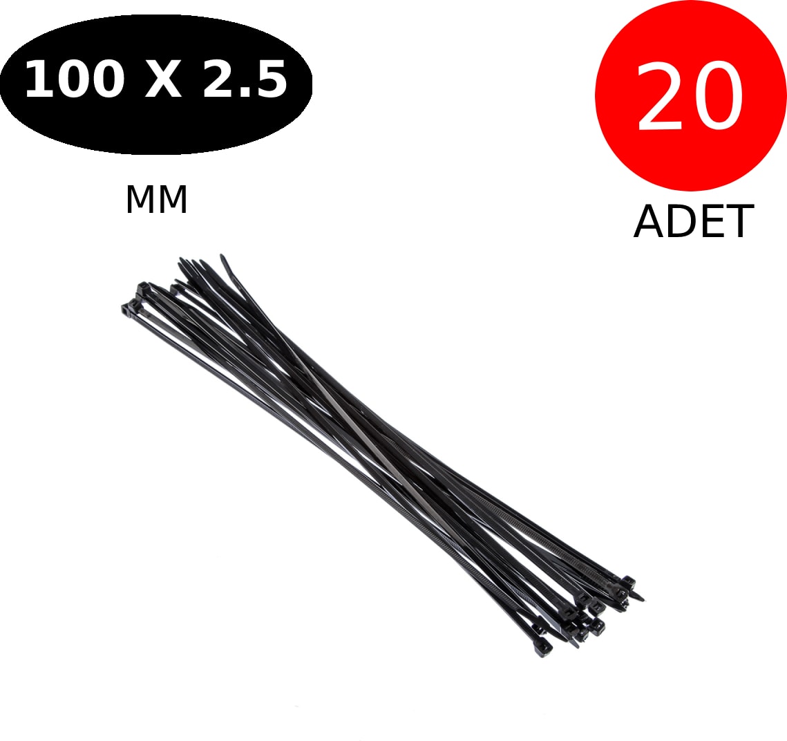Kablo Bağı Cırt Kelepçe 100 mm x 2.5 mm Siyah 20 Adet