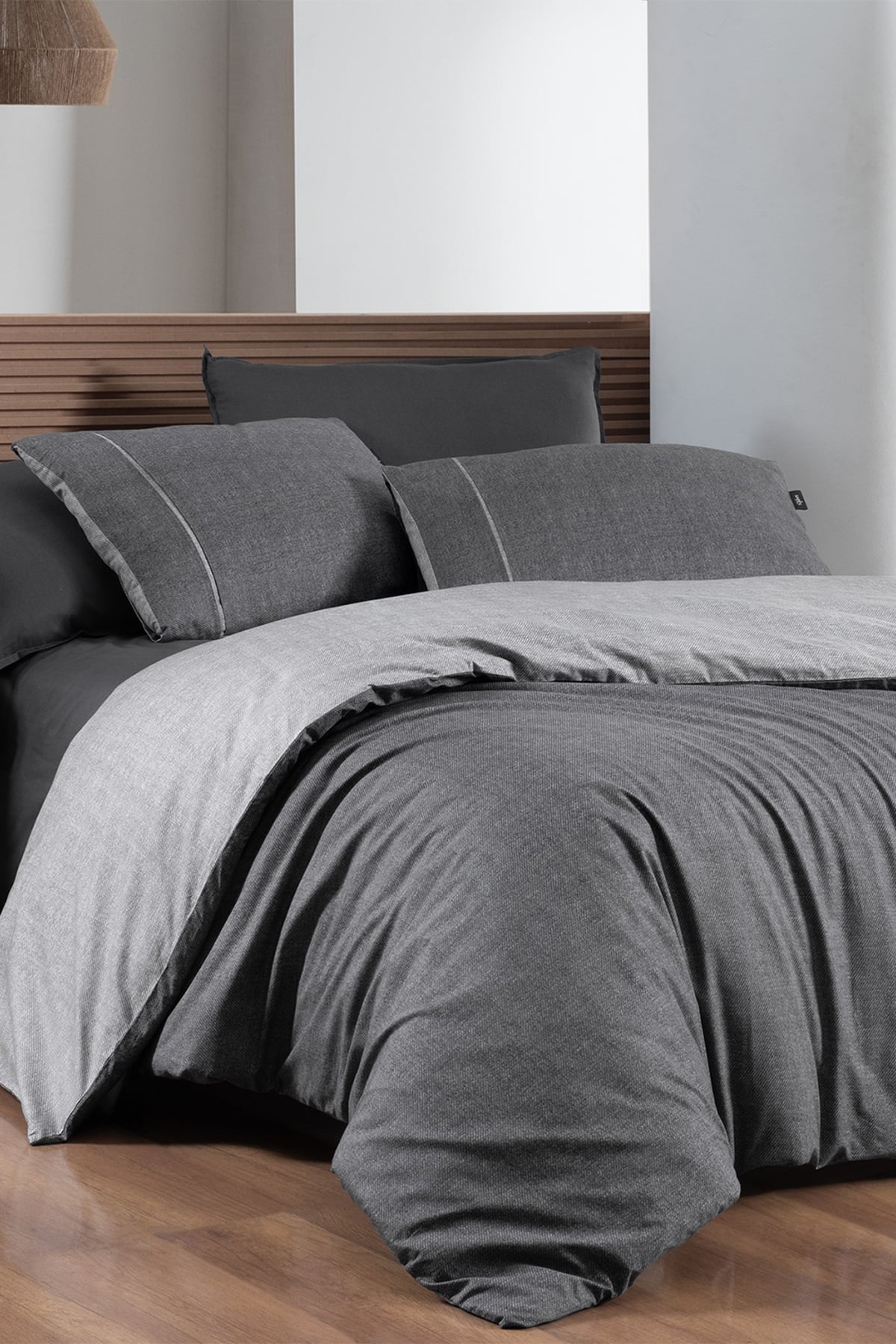 Unitwill Gri King Size (Battal Boy) %100 Pamuk Nevresim Takımı