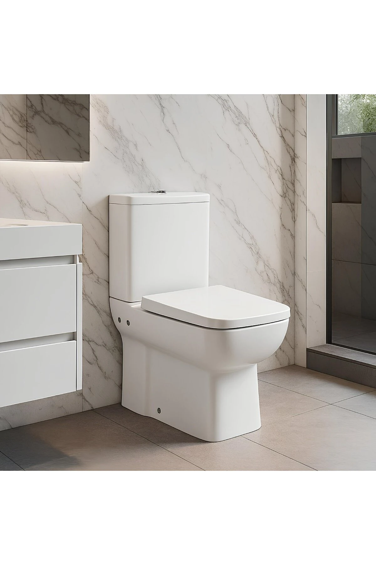 Turavit Plaza Beyaz Kanallı Duvara Sıfır Klozet Takımı PLZ1708, Nkp Yavaş Kapak