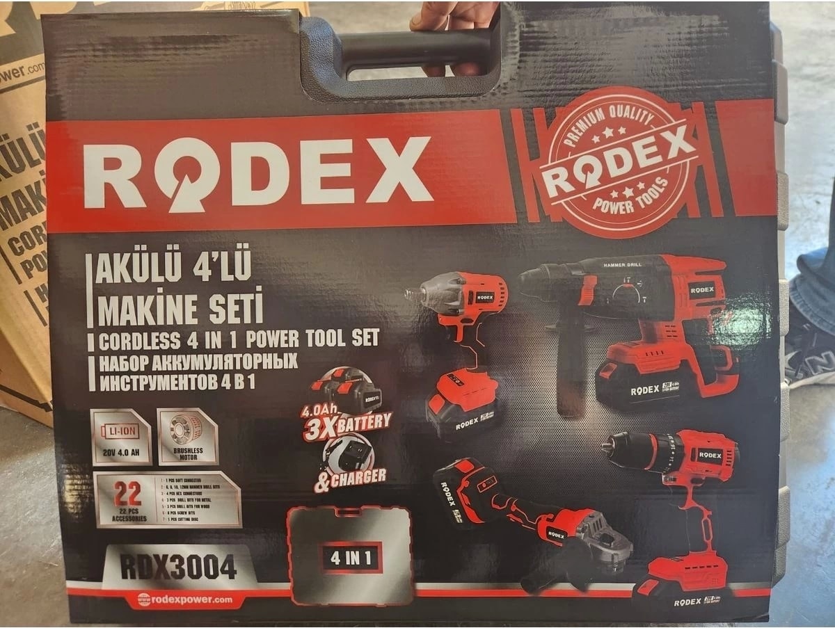 4'lü Makine Seti 20V 3X4.0AH Li-Ion D.matkap 45NM D.somun Sıkma 300NM Kırıcı Delici 2.5j Avuç Taşlama 125MM Aksesuarlı Bmc