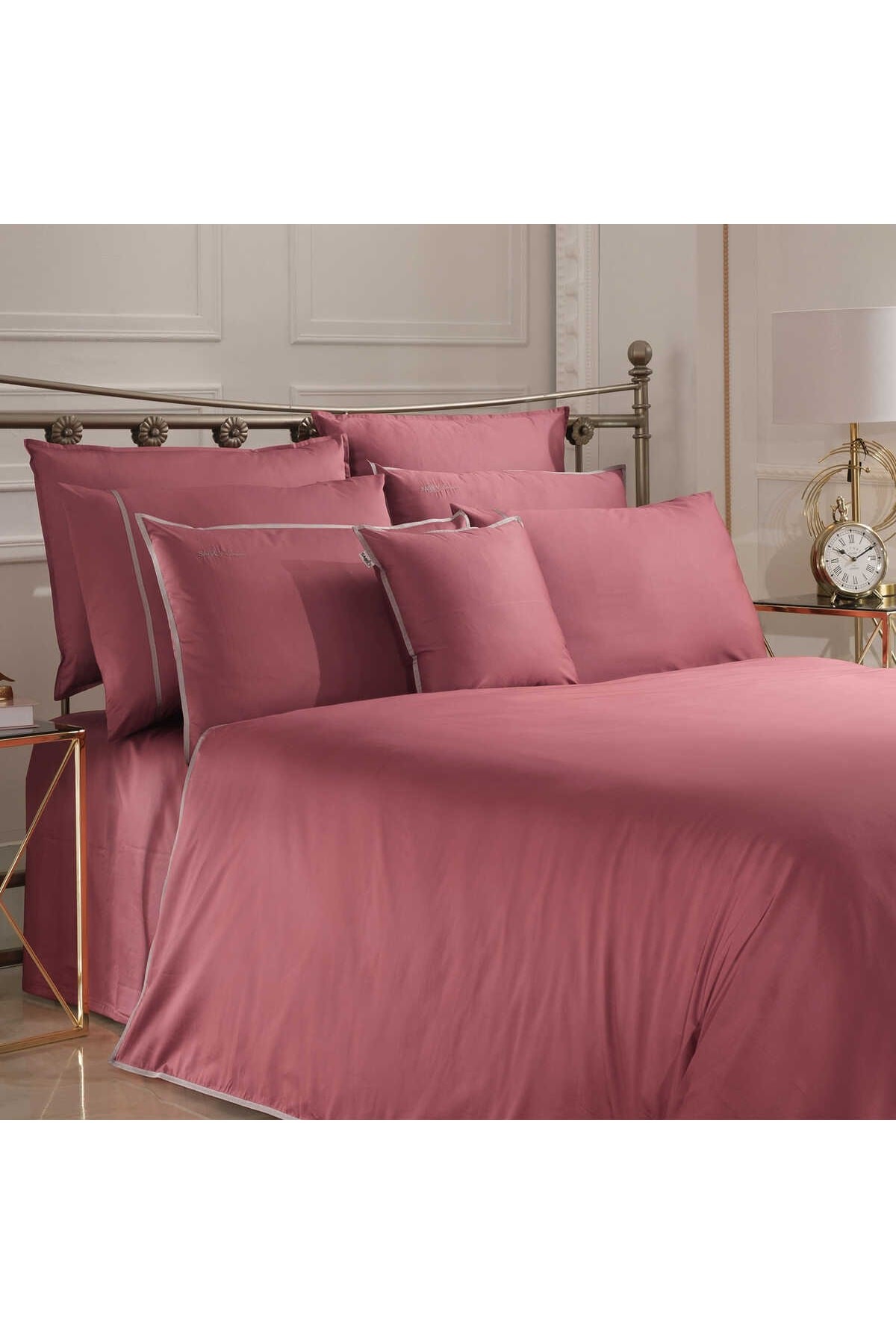 Sartoria Pamuk Saten Battal Boy King Size Mısır Pamuğu Nevresim Takımı Pembe V12