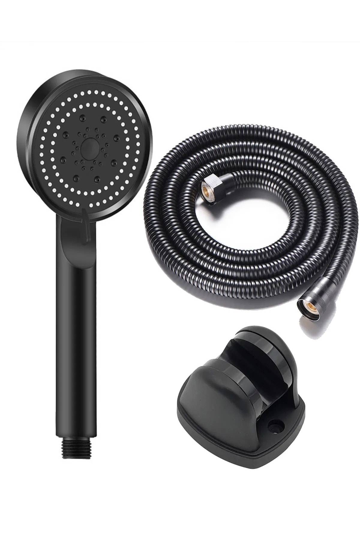 5 Fonksiyonlu Yüksek Basınçlı Spray Modlu Siyah Duş Seti 1,5m Örgülü Duş Hortumu Ve Askı