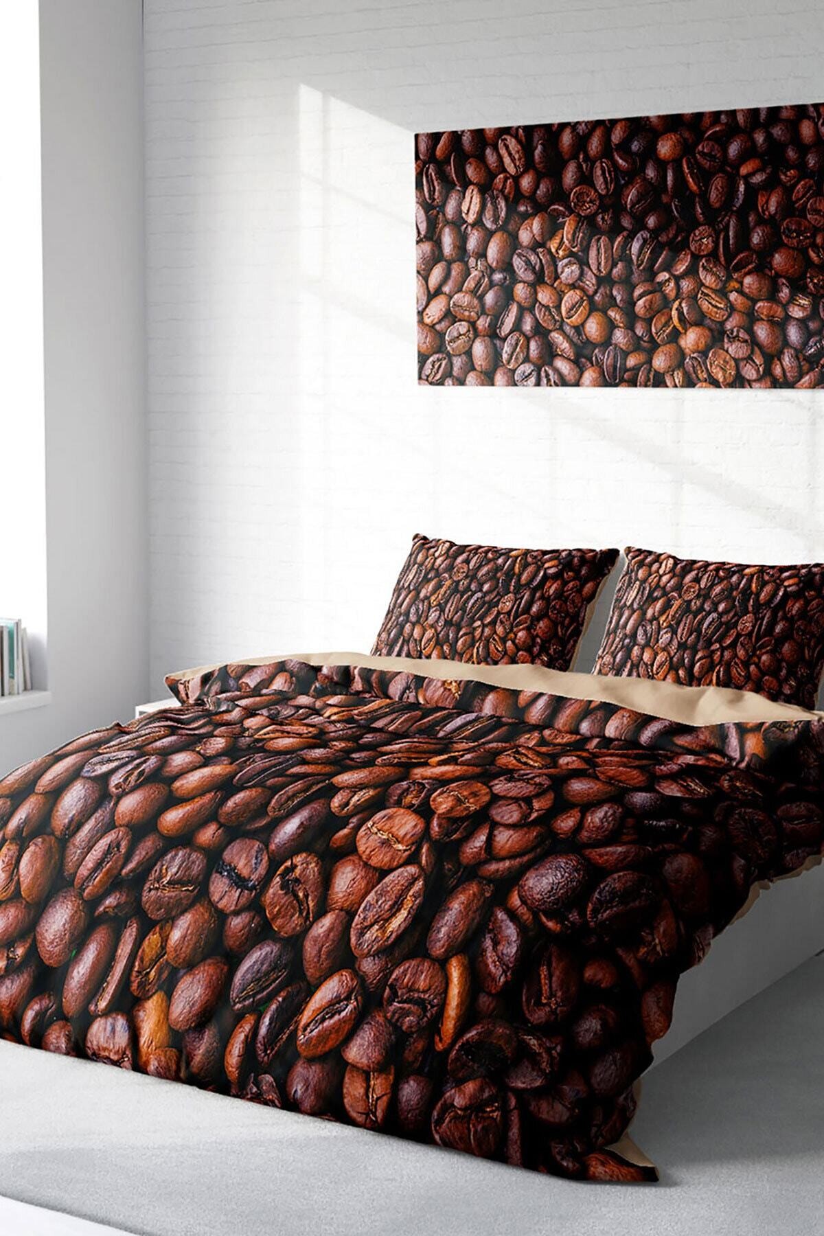 Kıng Sıze Coffee Duvet 3d Pamuk Saten Çift Kişilik Nevresim Takımı 220x240cm