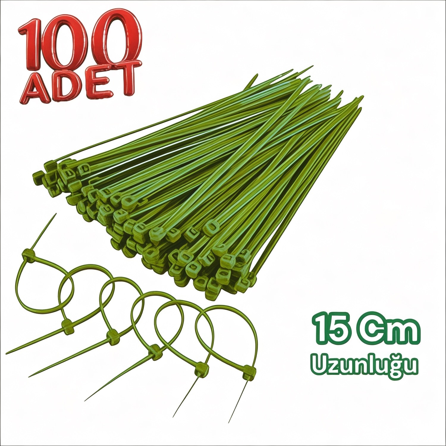 3.6X150 Cırt Kelepçe Yeşil Renk (100 ADET)