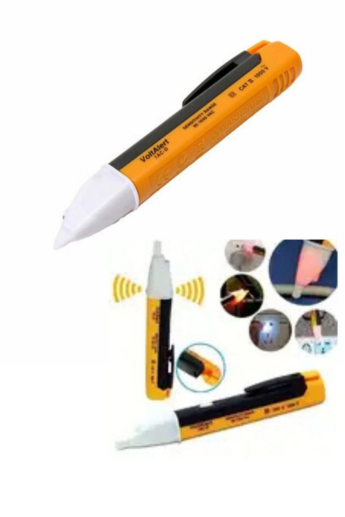 Pilli Led Işıklı, Sesli Temassız Faz Kontrol Kalemi Dijital Ölçüm Cihazı (2 Adet Aaa Pil ) Orta Boy