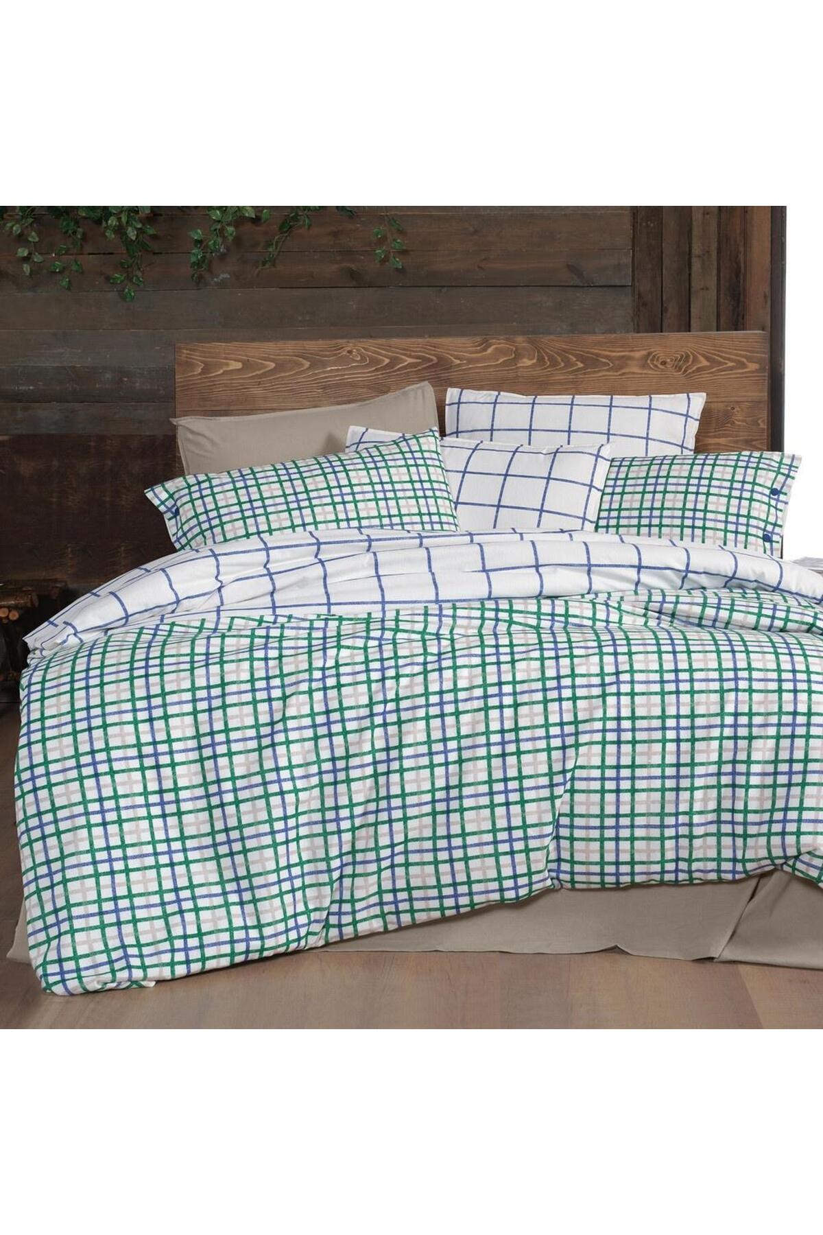 Mayon King Size (Battal Boy) %100 Pamuk Flanel (Pazen) Nevresim Takımı Mavi