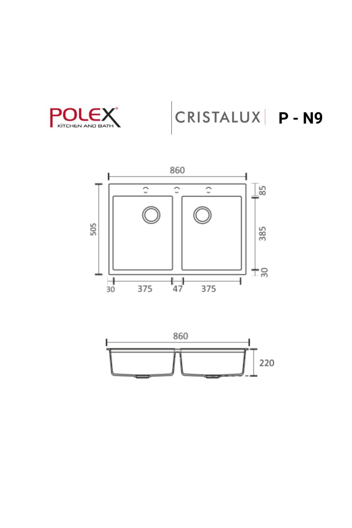 Cristalüx Granit Evye P-n9 Beyaz 2 Hazneli Tezgah Altı Ve Tezgah Üstü Mutfak Evyesi 86x50,5cm