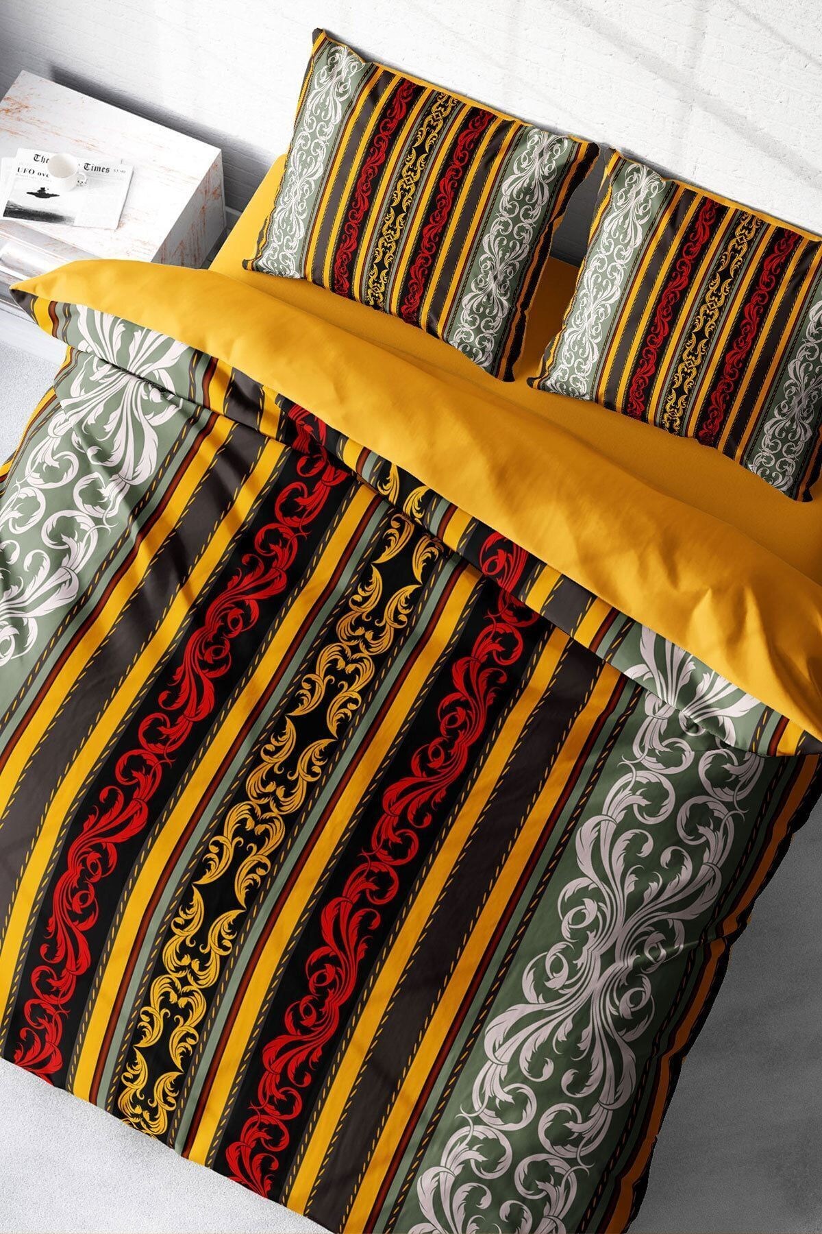 Nevresim Takımı %100 Doğal Pamuk Çift Kişilik 3d Digital Ribbon Baroque Style Klasik