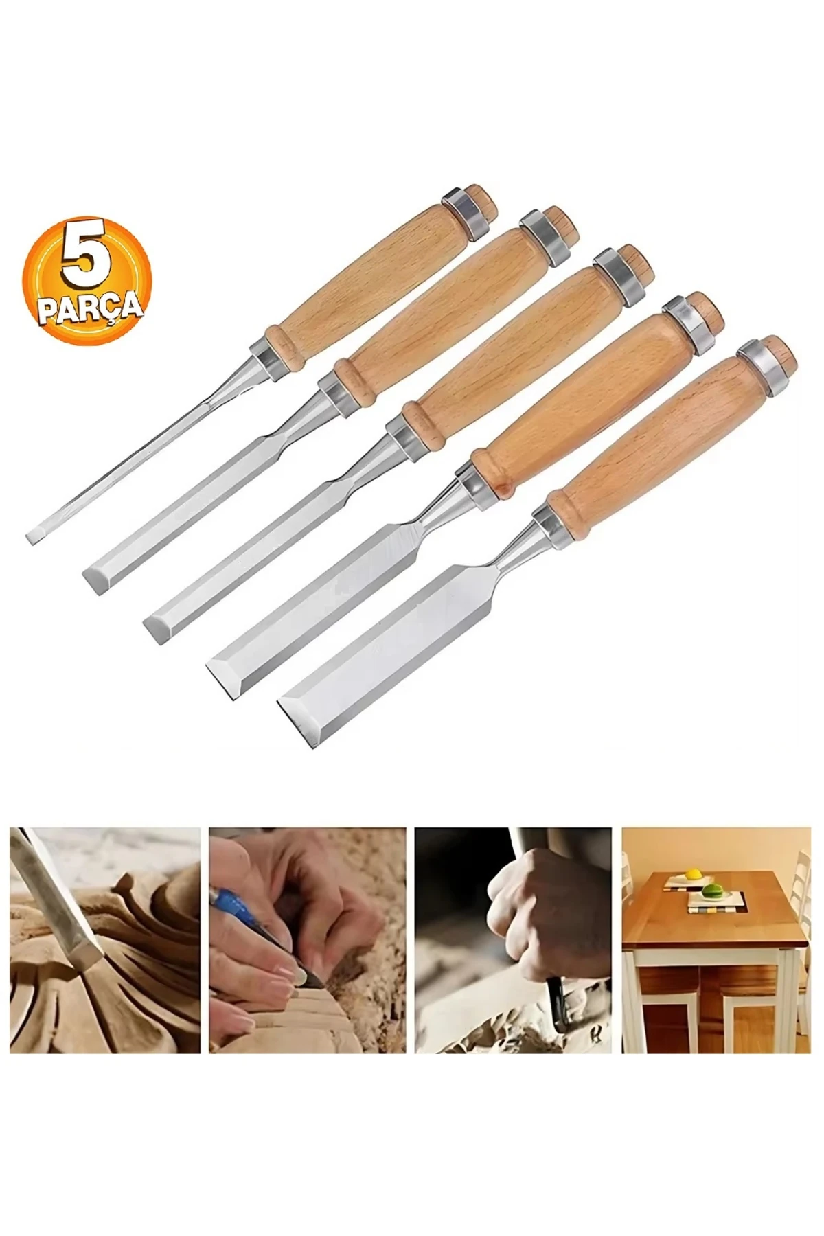 Ahşap Keski Seti 5li Iskarpela Keskin Vanadiyum çelik Ahşap oyma Alet Takımı Ahşap Saplı Ergonomik