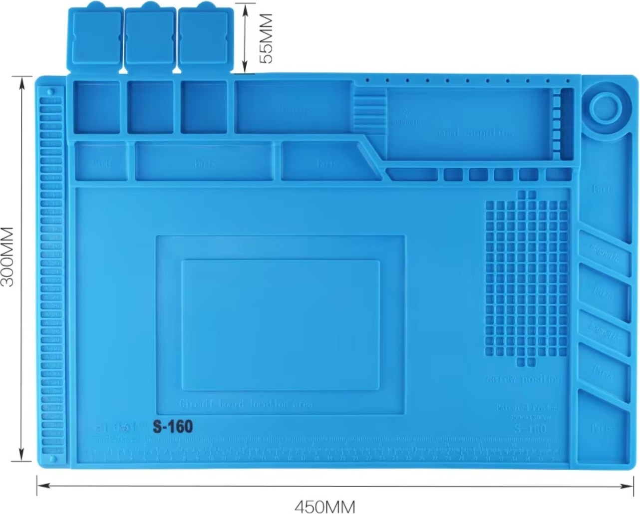 Isıya Dayanıklı Silikon Tamir Onarım Lehim Matı Pedi Magnetli-Antistatik (45X30 Cm), Tamir Matı