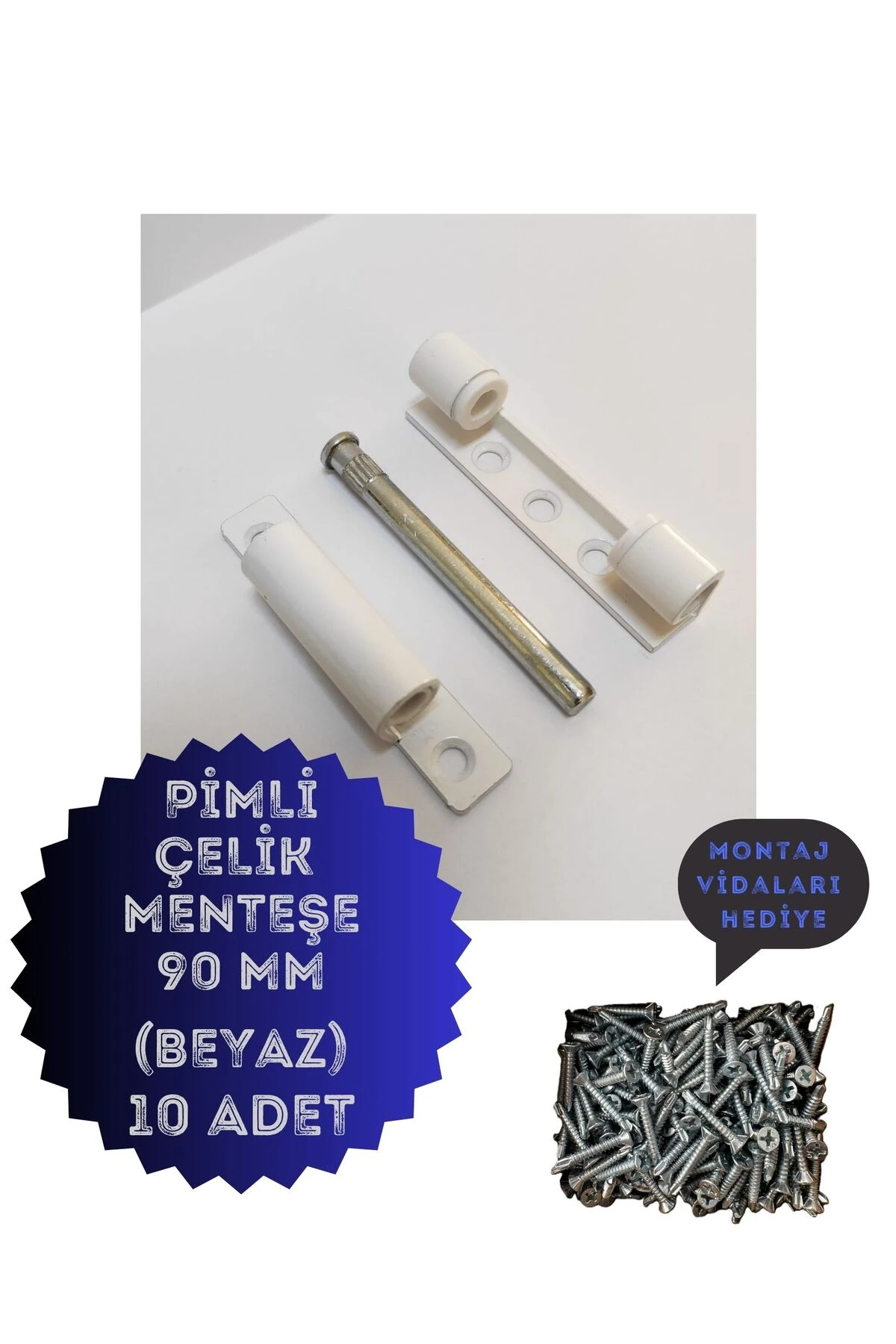 PVC Pimapen Kapı Pencere Menteşesi Çelik 90mm Beyaz/10 Adet) VİDALAR DAHİL