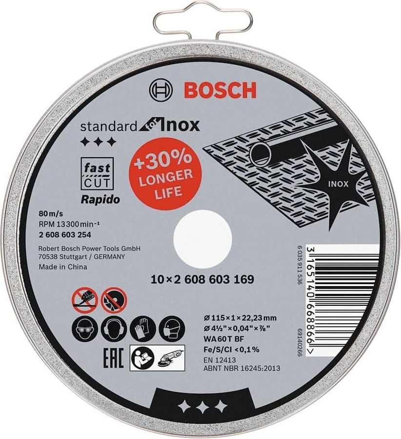 BOSCH Standart Inox Rapido Kesme Taşı 115*1,0 mm 10'lu 2608603254