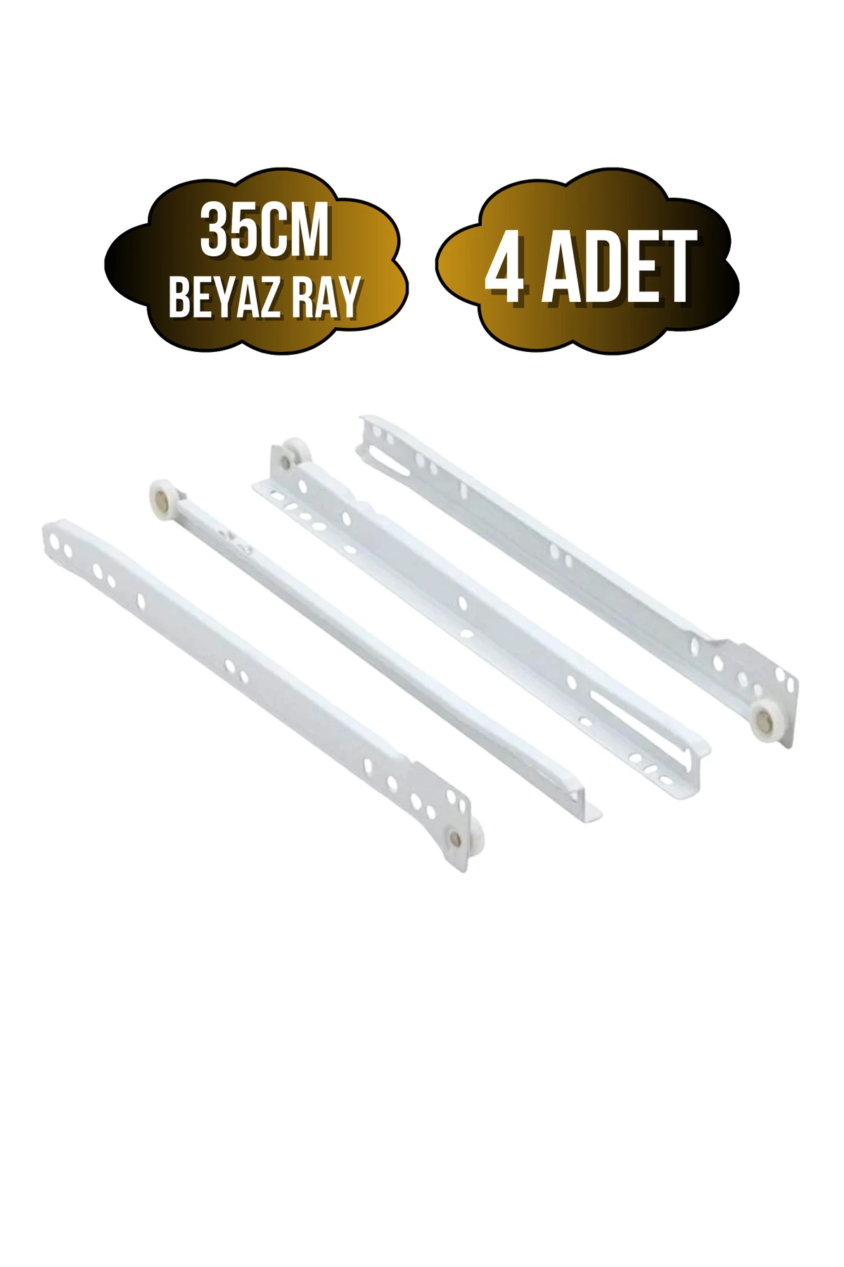 Beyaz Metal Çekmece Rayı Tekerlekli Mobilya Dolap Çekmece Rayı(BEYAZ)(35CM)(4 TAKIM)(METAL)