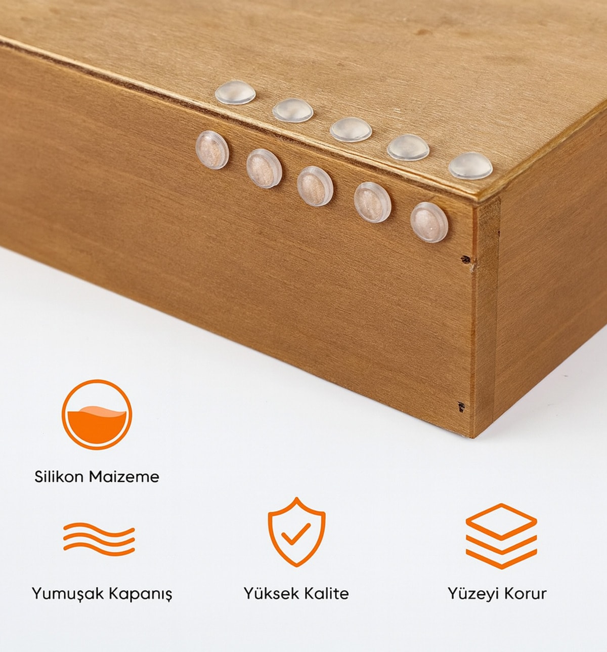100’LÜ 10MM Yapışkanlı Şeffaf Silikon Ses Stoperi Dolap Çekmece Tamponu Koruyucu
