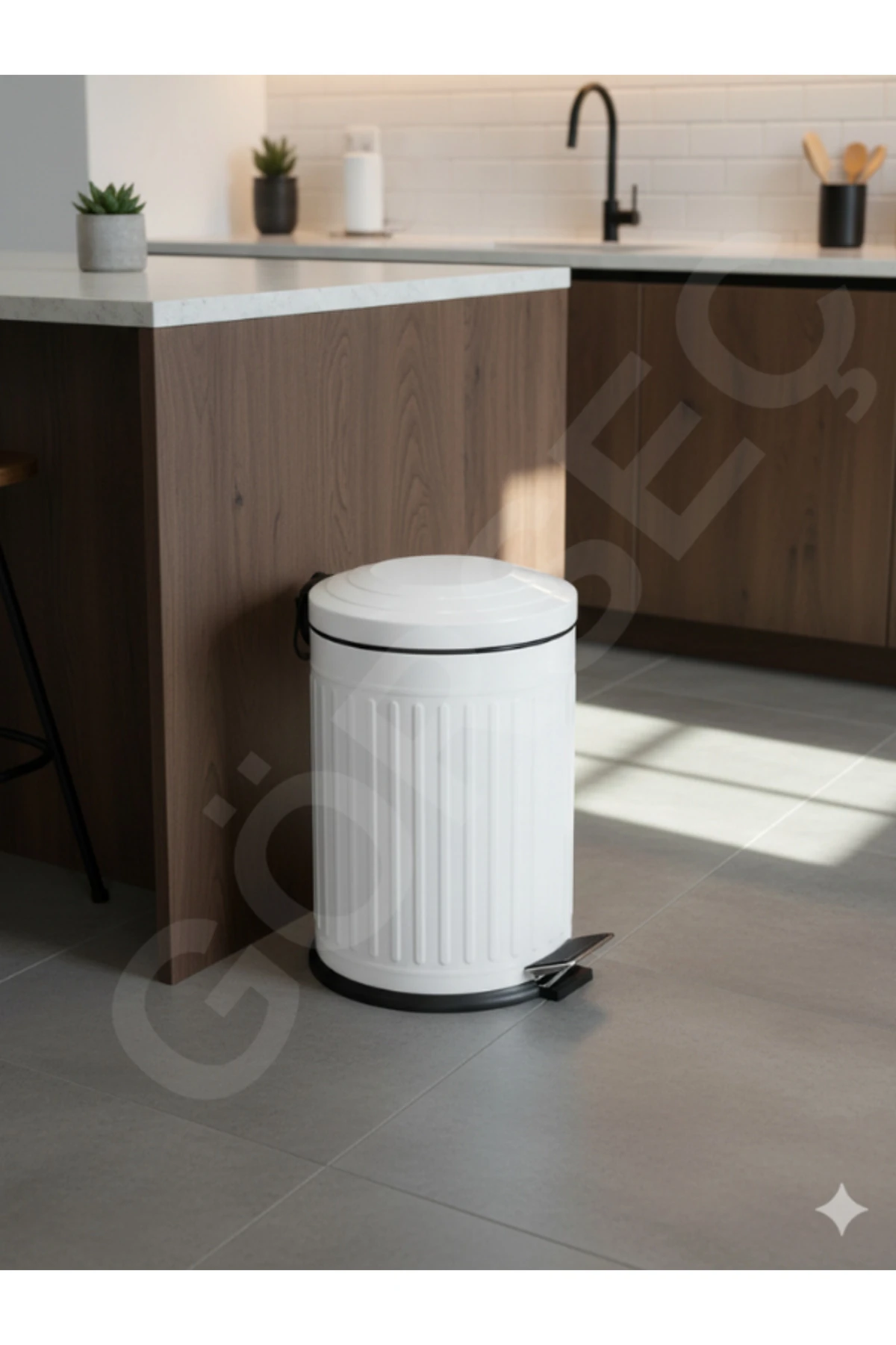 Beyaz 12 Lt Pedallı Vintage Çöp Kovası Mutfak Çöp Kovası Amortisörlü Banyo Çöp Kovası Yavaş Kapak