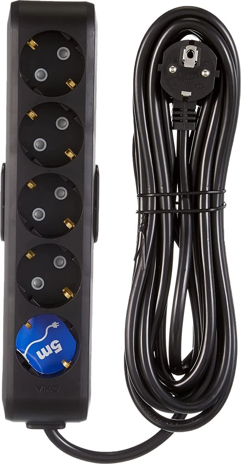 Multi-Let Siyah Priz Topraklı Kablolu Çocuk Korumalı 5 mt