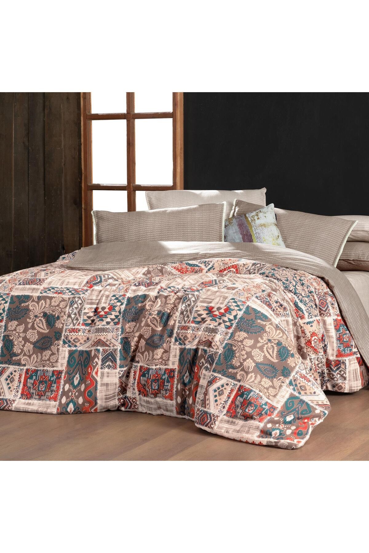 Mavera King Size (Battal Boy) %100 Pamuk Flanel (Pazen) Nevresim Takımı Kahve