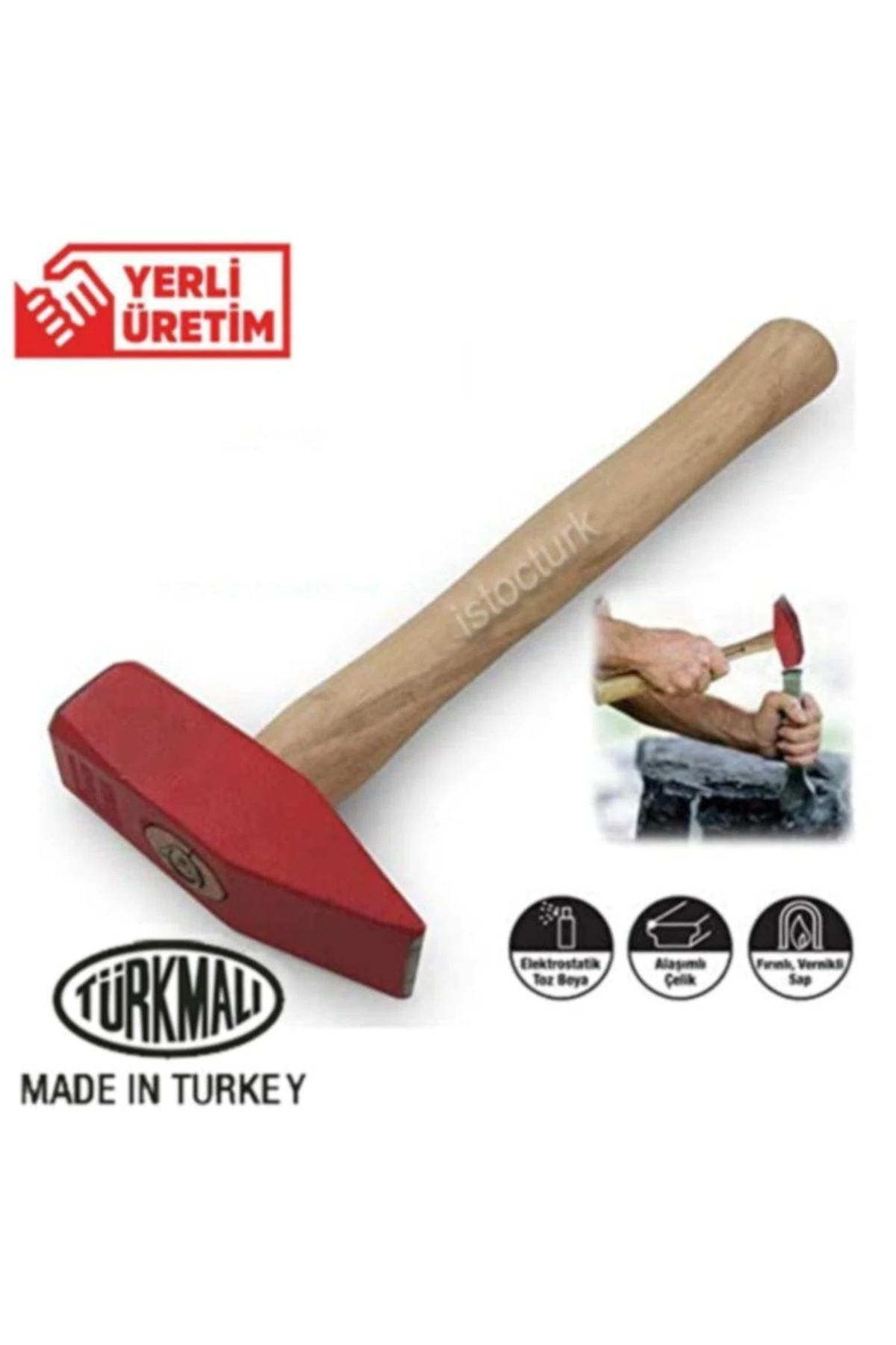 1000 Gram Ağaç Saplı Çelik Çekiç Tesfiyeci Stil Sıcak Dövme Çeliği Özel Alaşım Yekpare Gövdeli Çelik