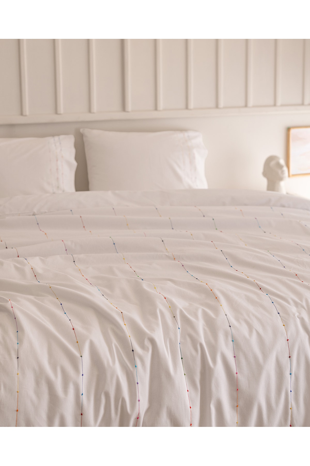 Estampe King Size %100 Pamuk Ranforce Nakışlı Nevresim Takımı - Beyaz